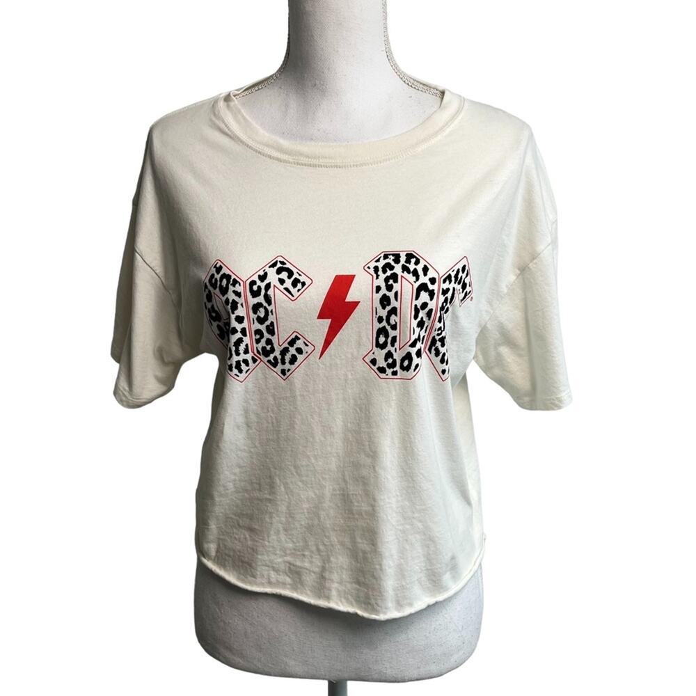 AC/DC LEOPARD PRINT CREAM COLOR BLACK CROPPED WOMEN OVERSIZED GRAPHIC TOP LARGE